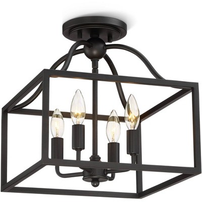 Elle 16" Farmhouse Black Square Cage 4-Light Ceiling Fixture