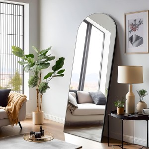 Full-Length Wooden Mirror with Right-Angled Arch Design - 1 of 4