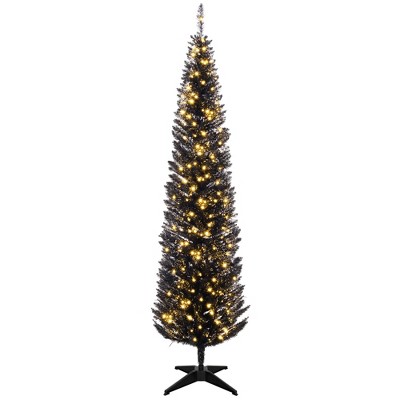 7ft Pencil Christmas Tree, Slim Artificial Christmas Tree with Realistic Branches and Warm White LED Lights