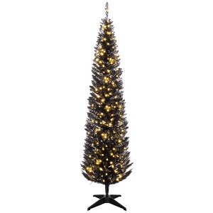 7ft Pencil Christmas Tree, Slim Artificial Christmas Tree with Realistic Branches and Warm White LED Lights - 1 of 4