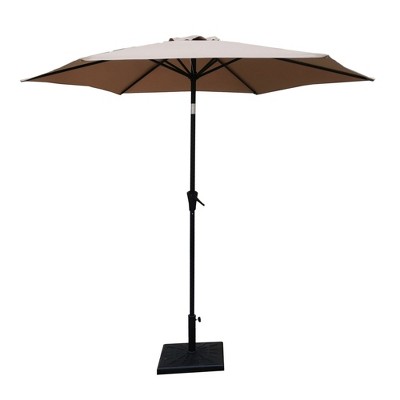 Okak 8.8 FT Outdoor Patio Umbrella with Push Button Tilt and Resin Square Base Market Table Umbrella with Crank Lift for Pool Deck Garden