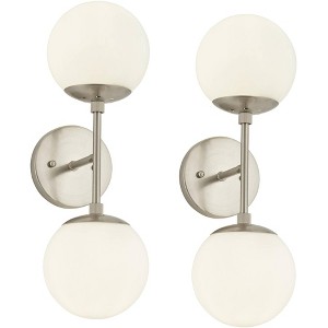 Possini Euro Design Oso Modern Wall Light Sconces Set of 2 Brushed Nickel Hardwire 6" 2-Light Fixture Opal Glass for Bedroom Bathroom Vanity Reading - 1 of 4
