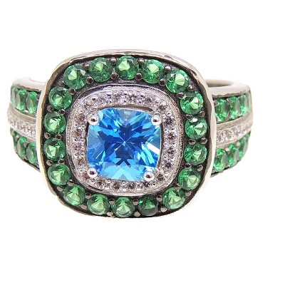 Hollie Statement Ring Halo Green Blue Cz Sterling Silver Womens Ginger Lyne Collection Size 6