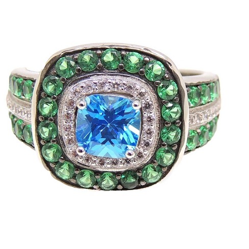 Hollie Statement Ring Halo Green Blue Cz Sterling Silver Womens Ginger Lyne Collection Size 6 - image 1 of 4