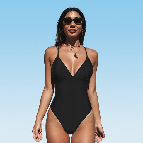 Women's Cutout Back Crisscross One Piece Swimsuit - Cupshe-Black-Medium