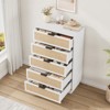 Rattan 5 Drawer Dresser, 46.7in Tall Antique White 5 Chest of Drawers with Metal Handles and Wooden Sturdy Base for Bedroom Living Room Nursery - 3 of 4