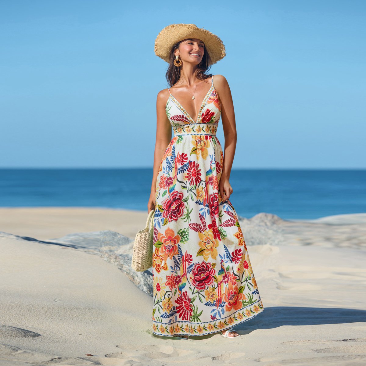 Женские платья Cupshe Women's Vibrant Floral Print Maxi Dress for Beach Getaways-XL-Multicolored — фото 2