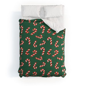 Lathe & Quill Candy Canes Green Comforter + Pillow Sham(s) - Deny Designs - 1 of 3