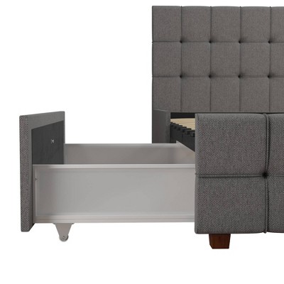 King-Size Gray Linen Upholstered Storage Bed with Tufted Design & 4 Drawers