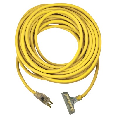 USW 12/3 Yellow Heavy Duty Triple Tap Extension Cords with Lighted Plug