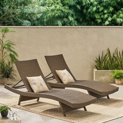 Set of 2 Outdoor PE Wicker Chaise Lounges with Adjustable Backrest,Armless Poolside Recliner Chairs for Relaxing-Cuddlewood