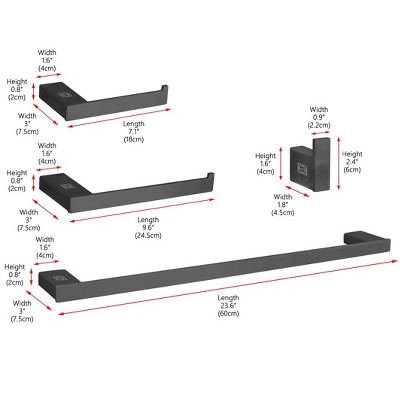Matte Black Stainless Steel Bathroom Hardware Set, 4-Piece