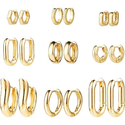 Gold Chunky Hoop Earrings Set for Women, 14K Gold Plated Twisted Huggie Hoop Earring, Thick Open Hoops Set Lightweight
