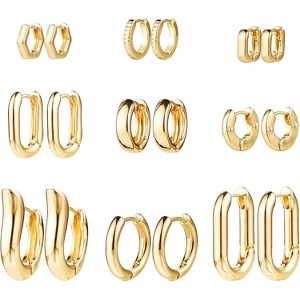 Gold Chunky Hoop Earrings Set for Women, 14K Gold Plated Twisted Huggie Hoop Earring, Thick Open Hoops Set Lightweight - 1 of 4