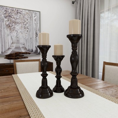Elegant Espresso Wood Candle Holder Trio, 18" 15" 12"H