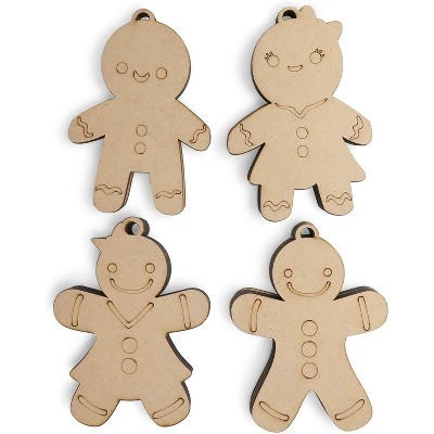 Bright Creations 24 Pack Unfinished Wooden Gingerbread Man Christmas Ornamnets, Hanging Wood Cutouts for Gift Tags, Art and Craft DIY Projects