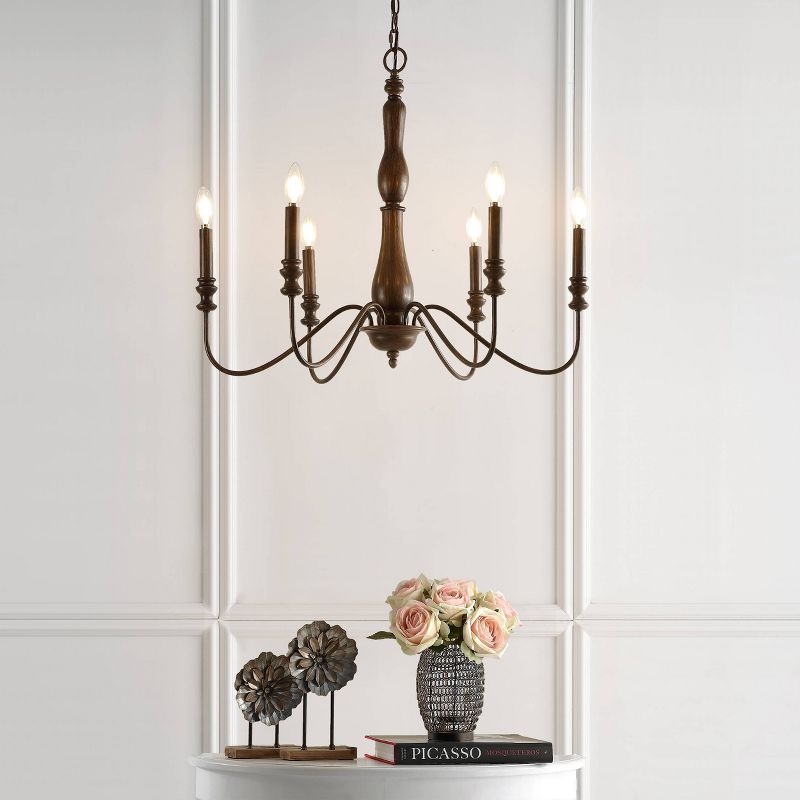 29&#34; 6-Light Victoria Rustic Midcentury Iron LED Chandelier Brown - JONATHAN Y, 3 of 12