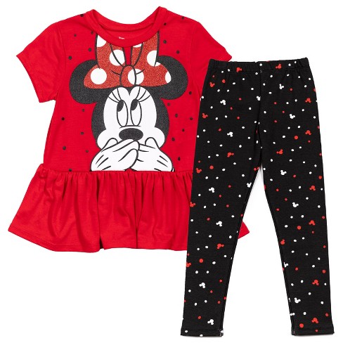 Disney Minnie Mouse Little Girls Graphic T-Shirt & Leggings Red/Black 6-6X