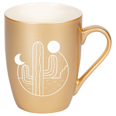 Elanze Designs 10 Ounce Ceramic Decorative Laser Engraved Giftable Novelty Tea Coffee Cup Mug Vegas Gold Cactus Moon and Sun
