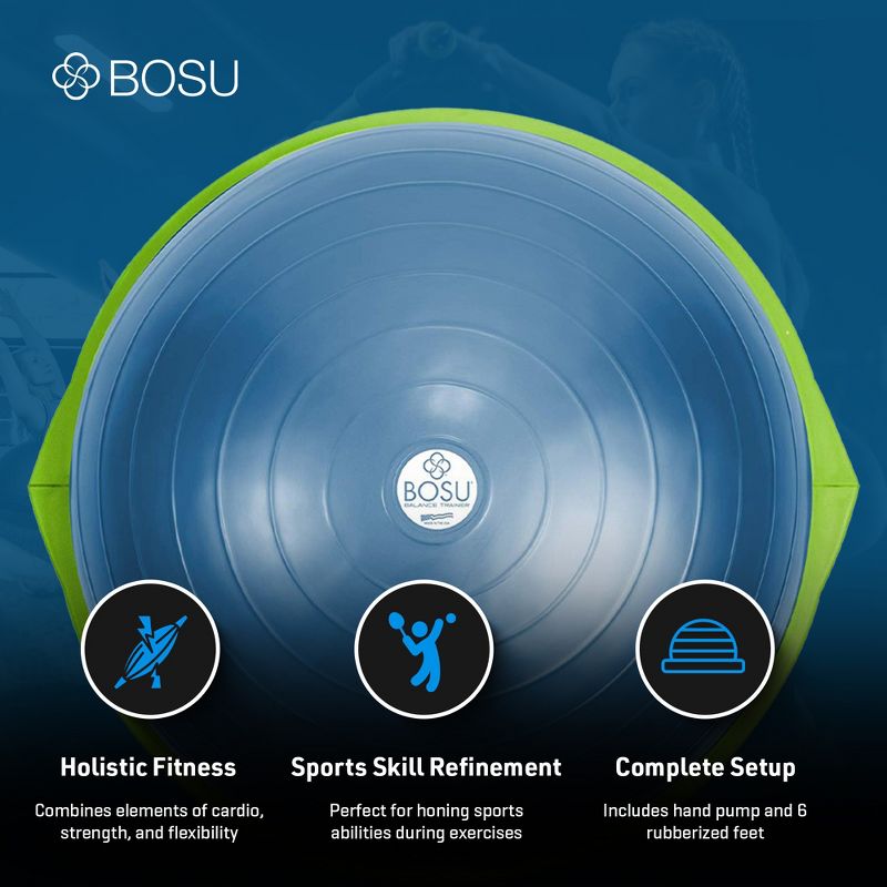 Bosu 72-10850 Home Gym Equipment The Original Balance Trainer 65 cm Diameter, Blue and Green, 3 of 7