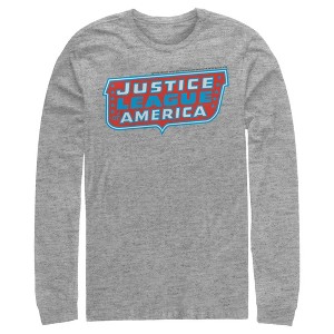 Men's Justice League Patriotic Frame Logo Long Sleeve Shirt - 1 of 3