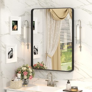 Apmir 32 in. W x 36 in. H Rectangular Aluminum Alloy Framed and Tempered Glass Wall Mirror in Matte Black - 1 of 4