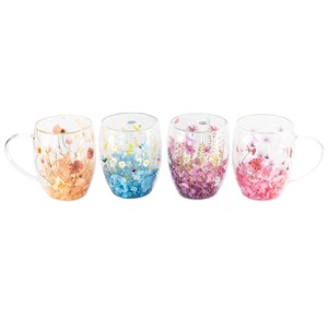 Jeanne Fitz Double Wall Borosilicate Glass Mugs Set of 4, 12.5 oz