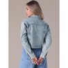 INSPIRE CHIC Women's Long Sleeve Button Down Turndown Collar Frayed Hem Trendy Cropped Washed Denim Jacket - 4 of 4