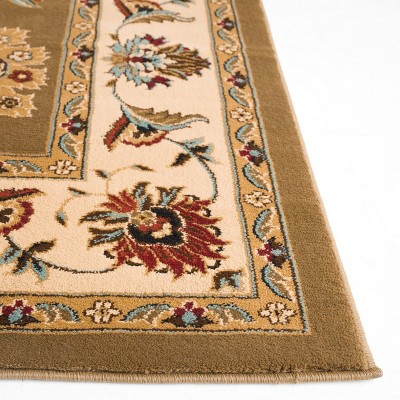 Ivory and Green Traditional Synthetic Runner Rug