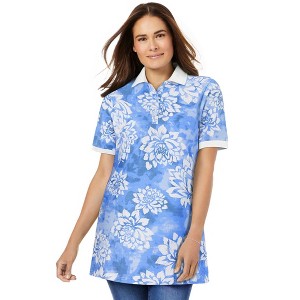 Woman Within Perfect Printed Short-Sleeve Polo Shirt - 1 of 4