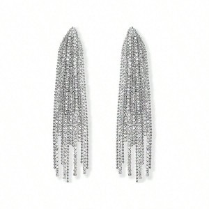 Simulated Diamond Long Earrings for Women Crystal Statement Dangle Earrings - Hypoallergenic and Safe for Sensitive Ears - 1 of 4