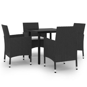 vidaXL Patio Dining Set Outdoor Table and Chair Set Poly Rattan and Glass - Black and White 31.5" Table Length 4 Items - 1 of 4