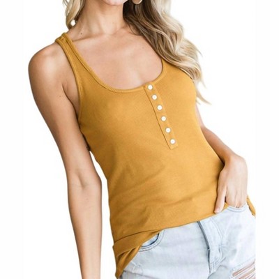 Women's Button Ribbed Racer Back Tank - 7th Ray