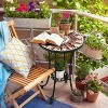 VINGLI Mosaic Outdoor Side Table, 14" Round End Table, Accent Table, Ceramic Tile Top Black Iron,Brown Flower - 2 of 4