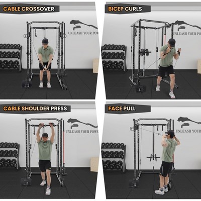 2000 LBS Power Cage,Multi-Function Power Rack with Cable Cross-Over System,Squat Rack with LAT Pull Down System