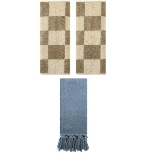 REGALWOVEN 3 Packs Checkered and Tassels Absorbent Soft Cotton Bathroom Hand Towel - 1 of 4