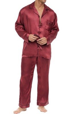 ADR Women's Satin Pajamas Set, Button Down Long Sleeve Top and Matching  Pants with Pockets, Silk like PJs Burgundy with Black Piping 2X