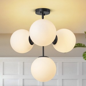 Rennnsan Jandelle 24"W 4-Light Bubble Milk Glass Mid-Century Modern Dimmable Chandelier - 1 of 4
