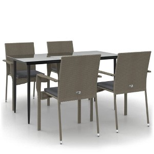 vidaXL Patio Dining Set Outdoor Rattan Wicker Table and Chair Set for Porch - Gray 55.1" Table Length 4 Chairs - 1 of 4