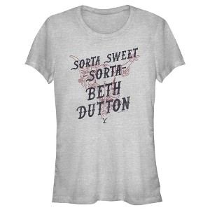 Juniors Womens Yellowstone Sorta Sweet Sorta Beth Dutton Cow Skull T-Shirt - 1 of 4