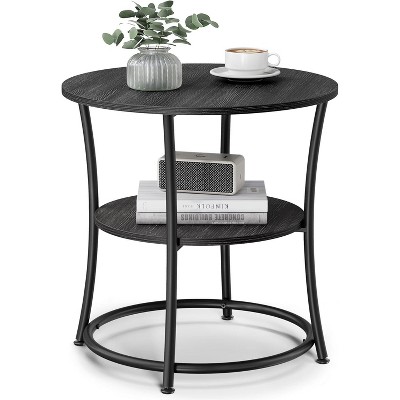 2-Tier Round End Table, Nightstand with Steel Frame for Small Spaces