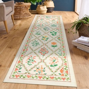 Nasitip Low Pile Botanical Floral Area Rug:Geometry-Stripe,Easy-Clean, Skid-Resistant Washable Carpet for Living Room, Bedroom - 1 of 4