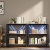 Grey 3 Tier Bookshelf with LED Lights, Bookcase with Open Display Shelves, Wood and Metal Standing Bookshelf with Storage Rack for Living Room Bedroo - 2 of 2