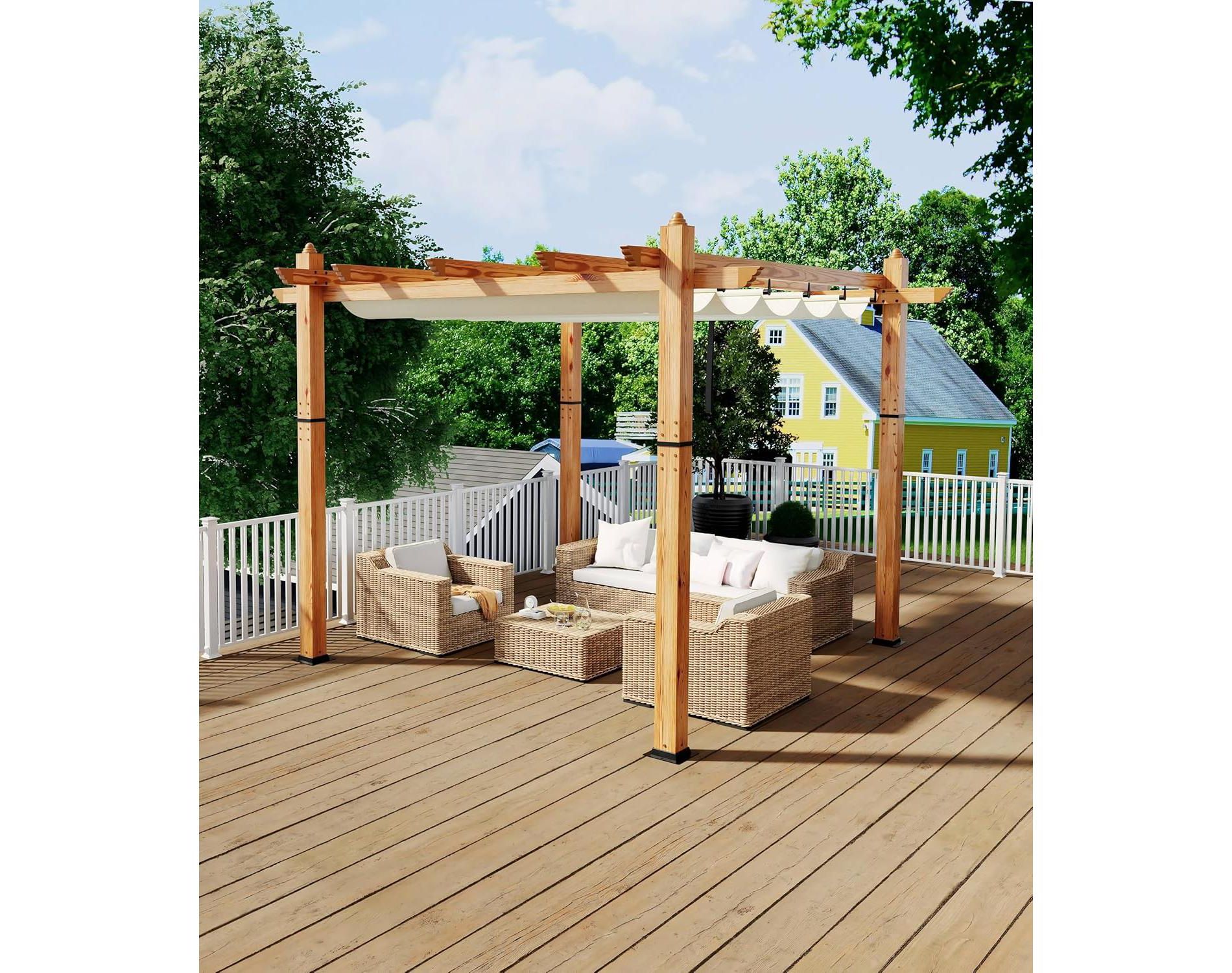 Aluminum Pergola, Outdoor Metal Pergola with Adjustable Canopy, Reinforced Frame Outdoor Shelter for Backyard, Garden and Deck