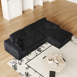 KWPZQEB 114.5" Corduroy Sectional Sofa, 2-in-1 Sofa with Upholstered & 3 Cushion Neck Pillows, L-Shaped Sofa with Deep Seat & Recliner for Living Room - 1 of 4