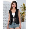 Whizmax Tassel Demin Vest  For Women Sleeveless Cowboy Stitching Color Blocking 70s Hippie Singal Button Crop Outwear Vests - 2 of 4