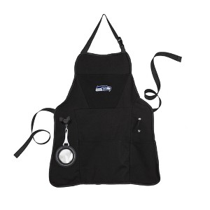 Evergreen Seattle Seahawks Black Grill Apron- 26 x 30 Inches Durable Cotton with Tool Pockets and Beverage Holder - 1 of 1
