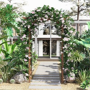 Gulches 79in Wooden Garden Arbor Arch Trellis with Classic Countryside Style, Pergola Style Roof for Climbing Vines for Ceremony Party Weddings - 1 of 4
