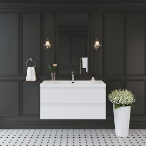 Whisen Floating Wall-Mounted Bathroom Vanity with Resin Sink, Water-Resistant Timber Cabinet and 2 Storage Drawers - 1 of 4