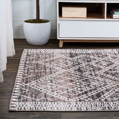 Ivory and Brown Moroccan-Inspired Easy-Care Area Rug